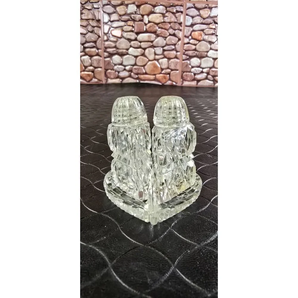 Cut Crystal Heart Salt and Pepper Shakers-Rare
